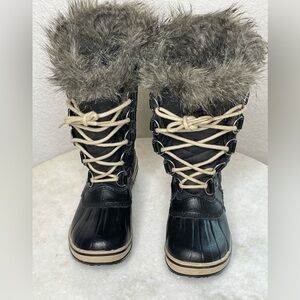 SOREL boots leather fur lined Tofino II waterproof sz 6 EU 37 black canv…